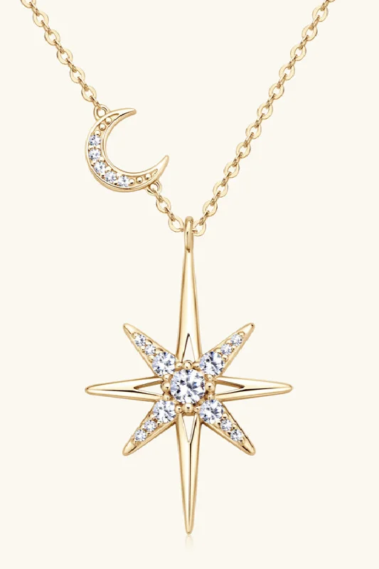 HGA Moon & Star Moissanite Sterling Silver Necklace