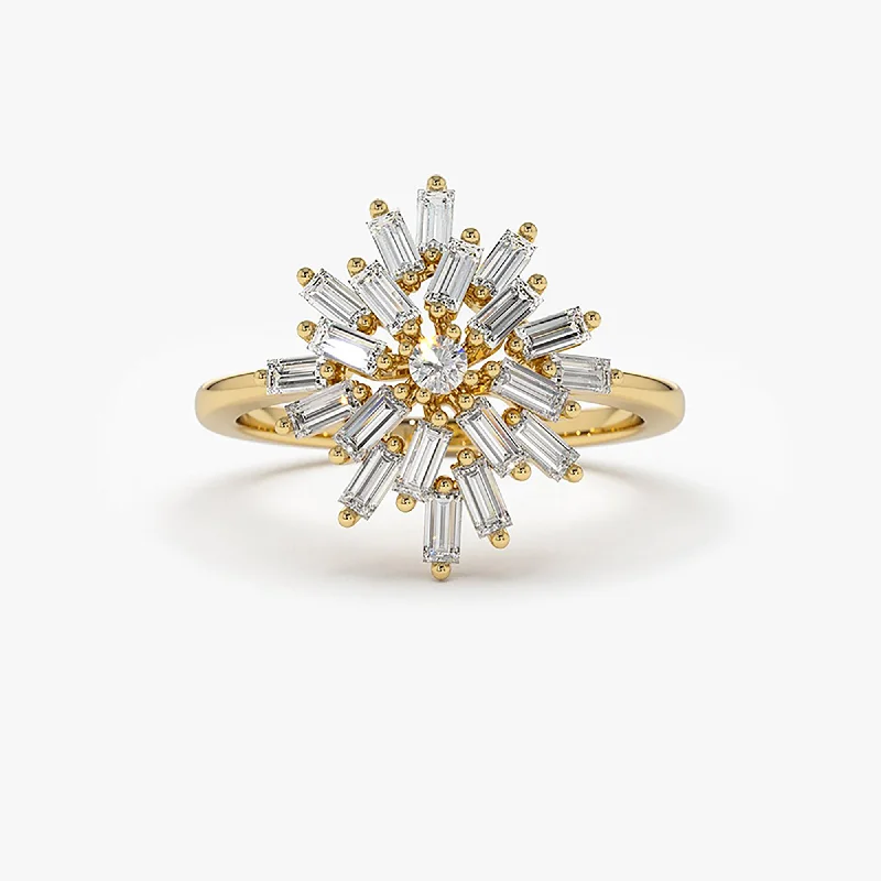 14K Ballerina Baguette Diamond Cluster Ring