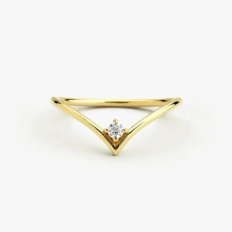 14K Gold Chevron Diamond Ring