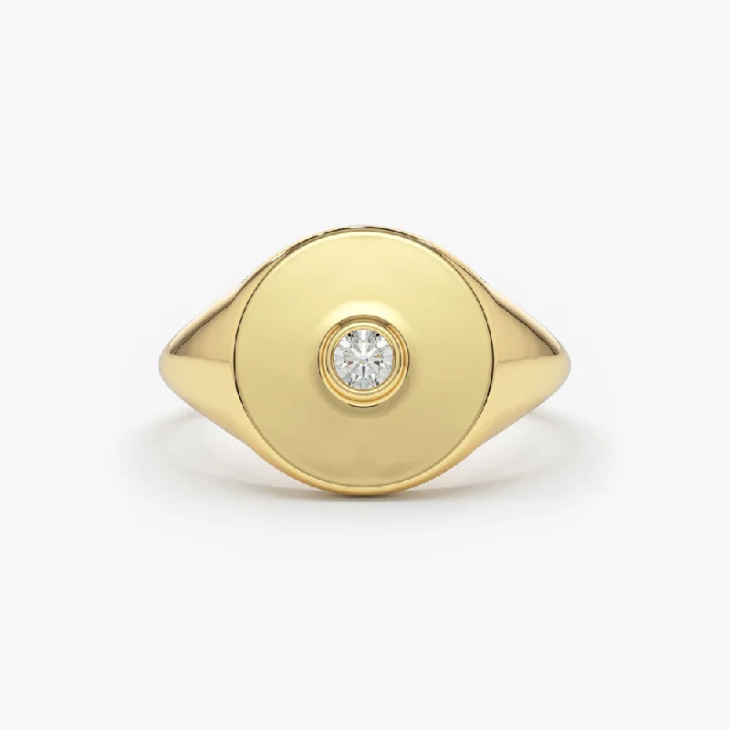 14K Gold Diamond Pinky Signet Ring