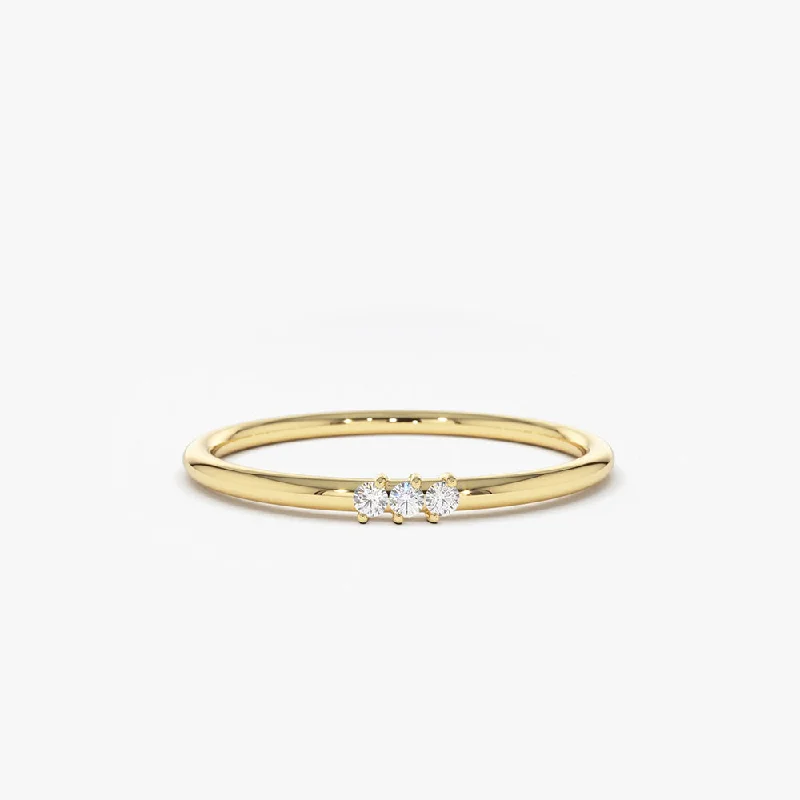 14K Gold 3 Stone Minimalist Diamond Ring