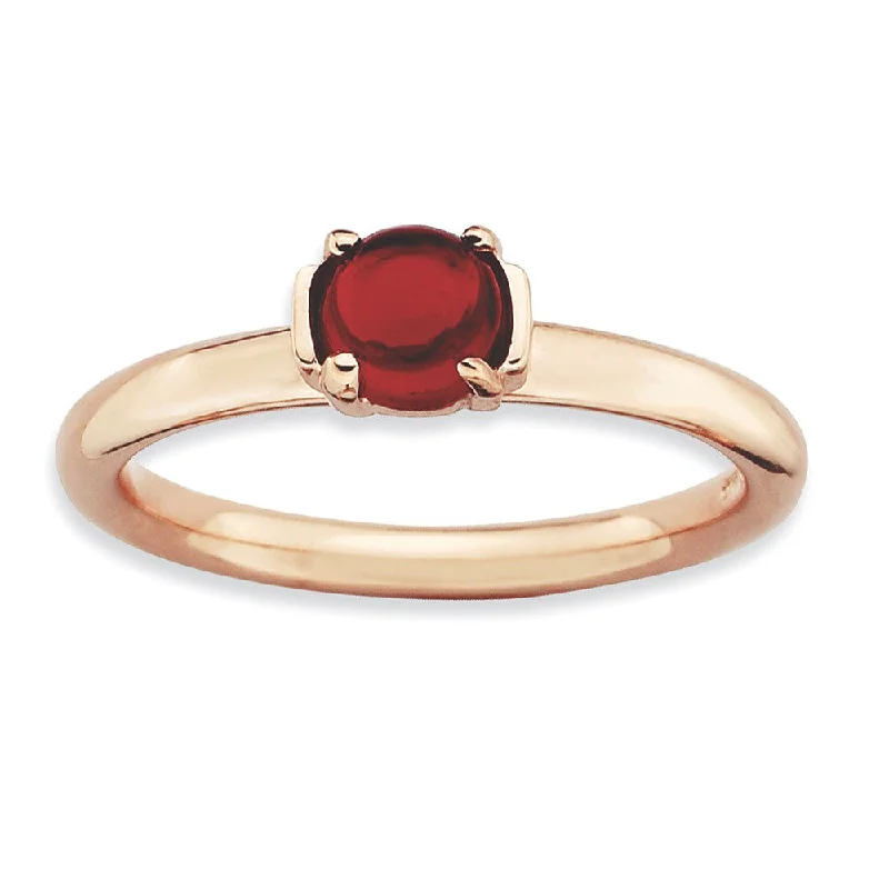 14k Rose Gold Plated Sterling Silver & Garnet 5mm Cabochon Stack Ring