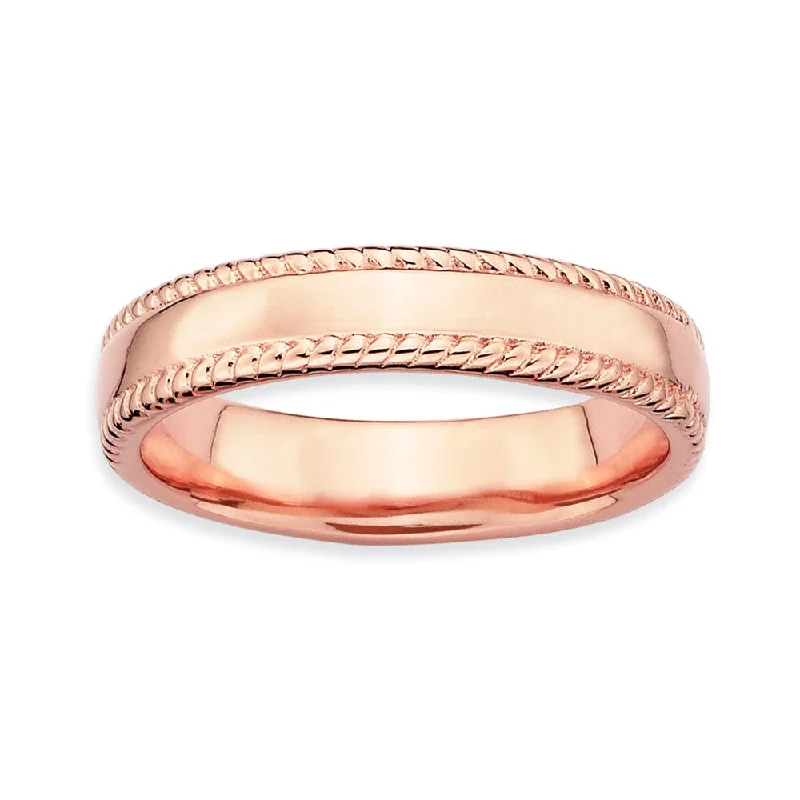 14k Rose Gold Plated Sterling Silver Stackable Rope Edged 4.25mm Band