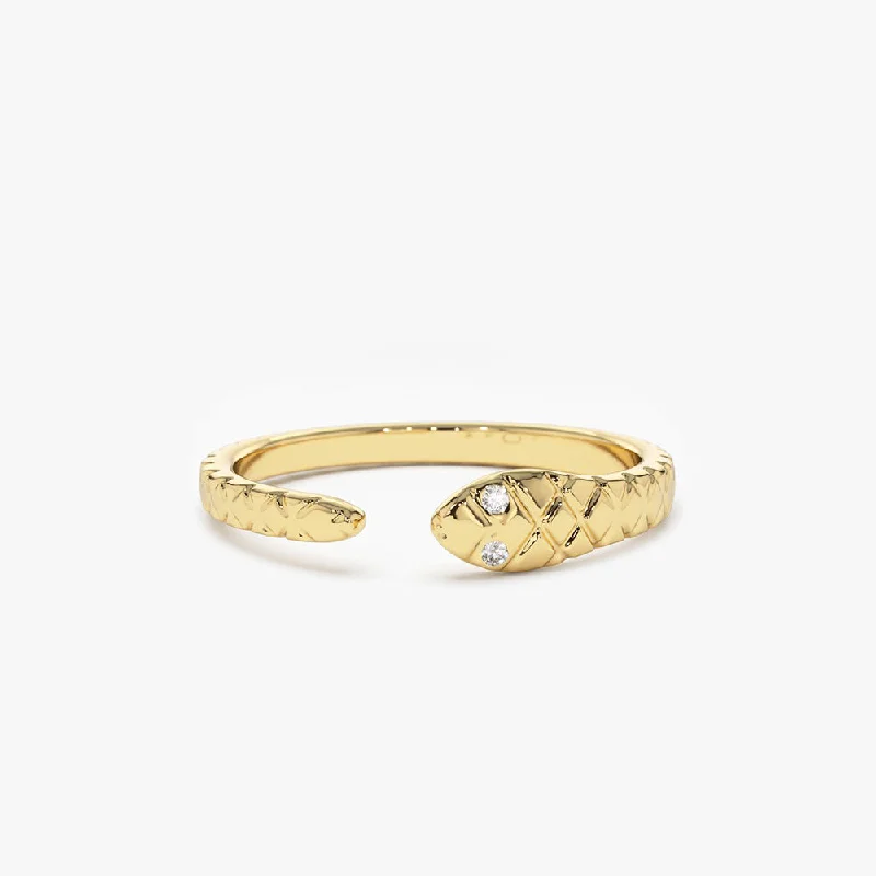 14k Snake Ring with Diamond Eyes