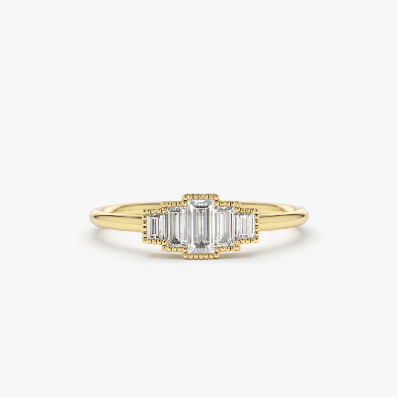 14K Gold Step Cut Baguette Diamond Ring