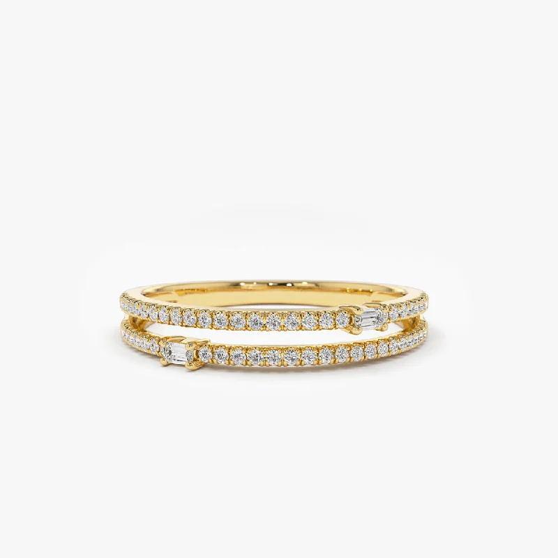 14k Unique Double Row Micro Pave Statement Ring