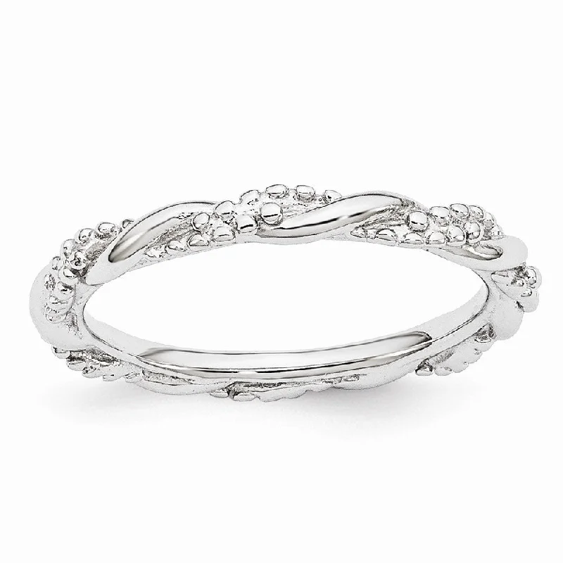 2.25mm Rhodium Plated Sterling Silver Stackable Beaded Twist Band