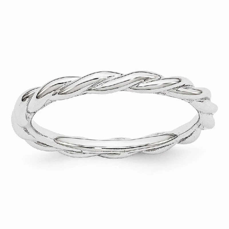 2.25mm Rhodium Plated Sterling Silver Stackable Expressions Twist Band