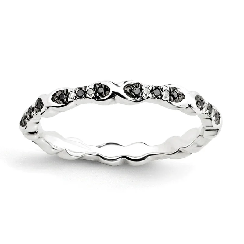 2.5mm Sterling Silver Stackable 0.15Ctw H-I White & Black Diamond Band