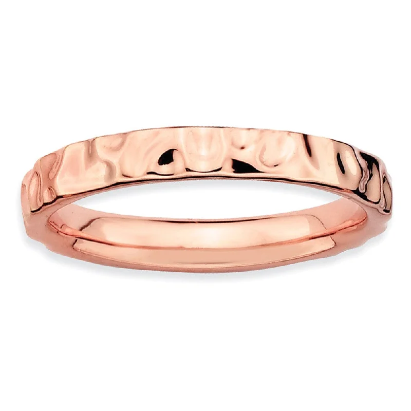 3.25mm 14k Rose Gold Plated Sterling Silver Hammered Stackable Band