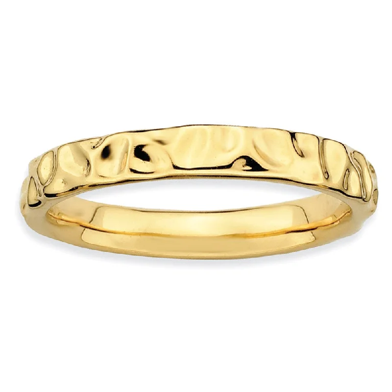 3.25mm 14k Yellow Gold Plated Sterling Silver Hammered Stackable Band