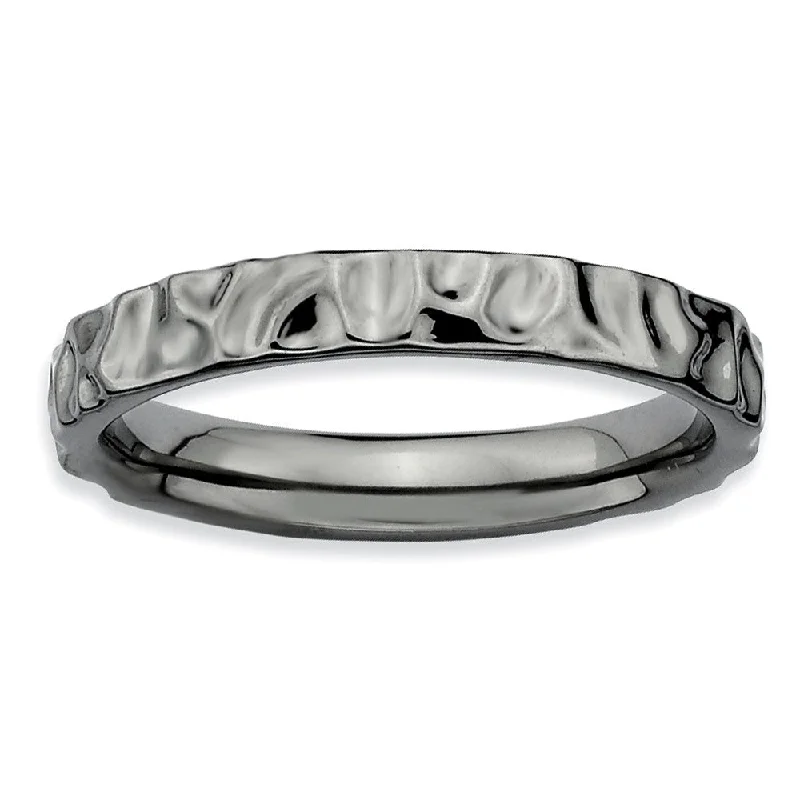 3.25mm Black Plated Sterling Silver Stackable Hammered Polished Band