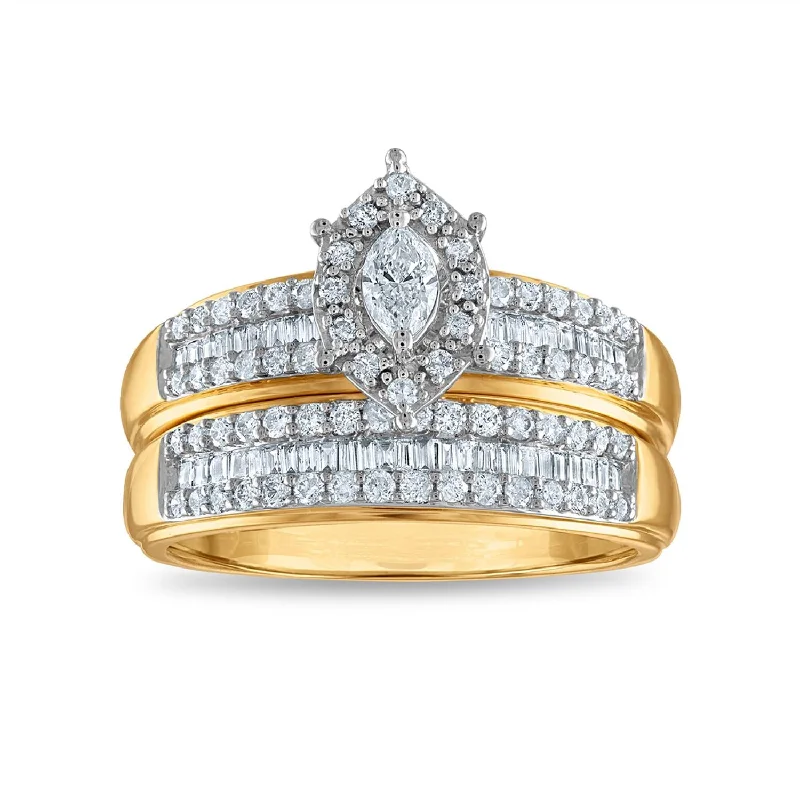 3/4 CTW Diamond Halo Bridal Set Ring in 10KT Yellow Gold