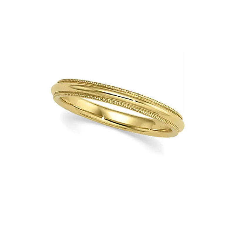 3mm Milgrain Edge Comfort Fit Domed 14k Yellow Gold Band