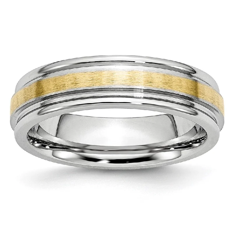 6mm Cobalt & 14K Gold Inlay Satin & Polished Grooved Ridged Band