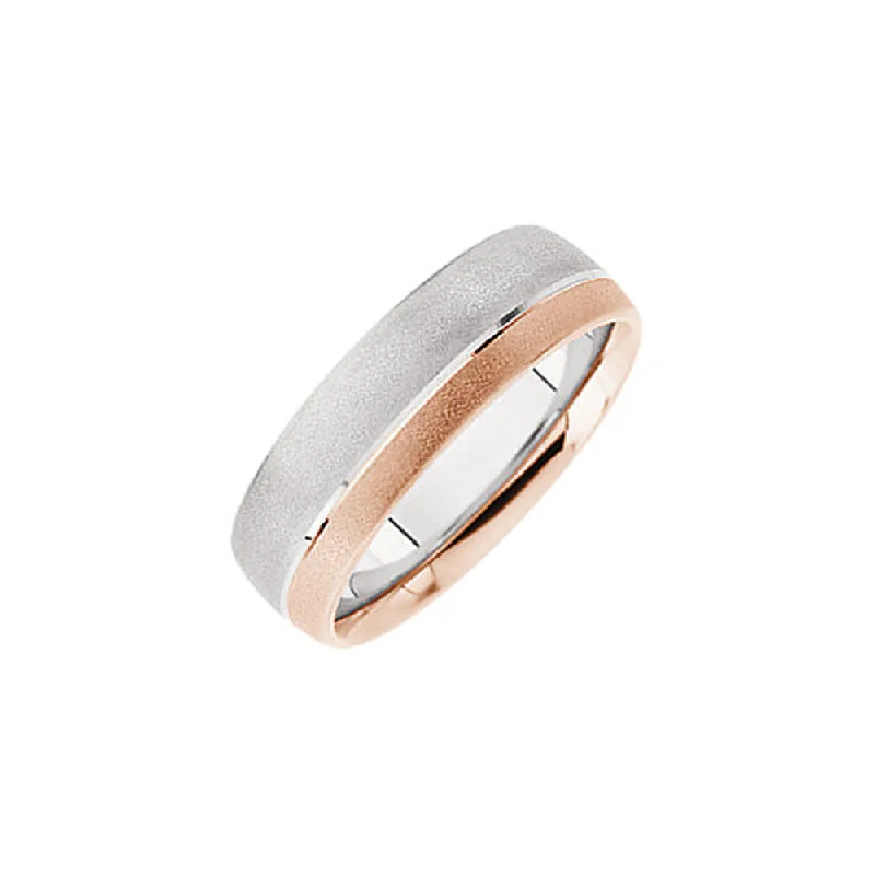 7mm Two-Tone Brushed Comfort Fit Band in 14k White and Rose Gold