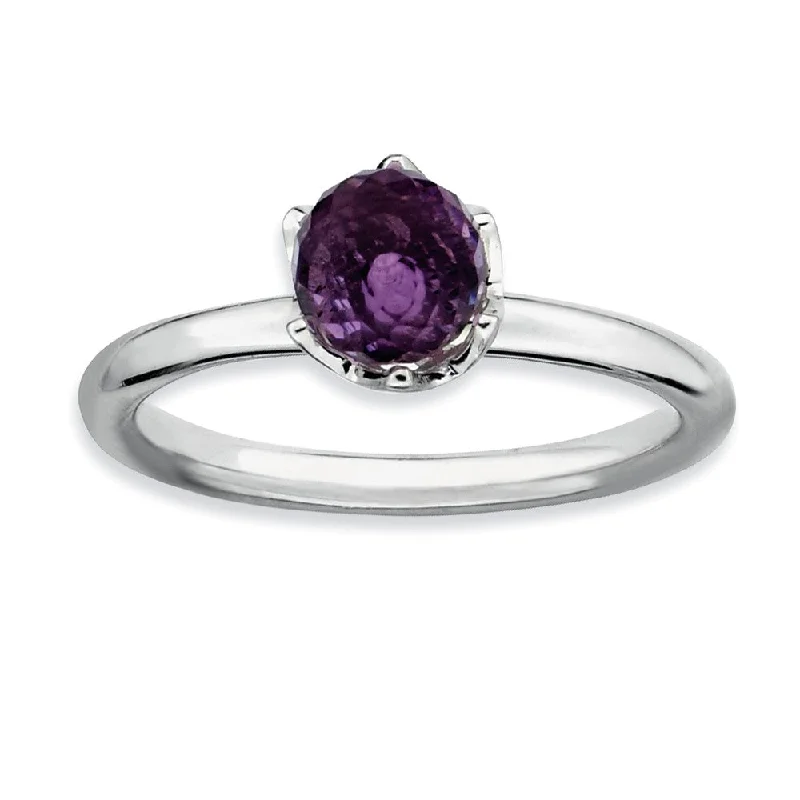 Amethyst Briolette Rhodium Plated Sterling Silver Stackable Ring