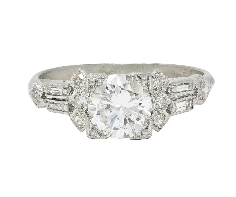 Art Deco 1.12 CTW Diamond Platinum Geometric Engagement Ring