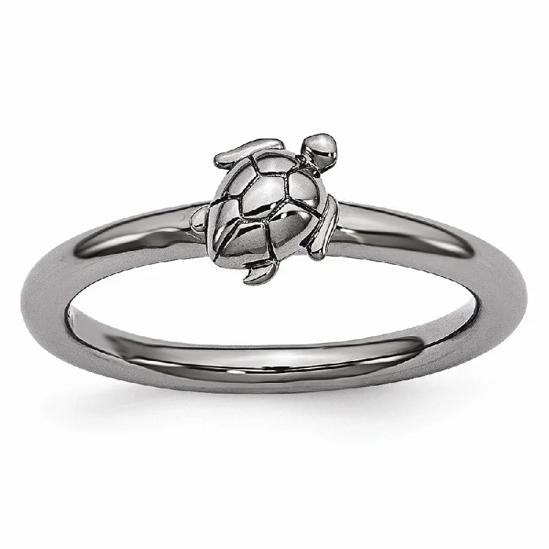 Black Plated Sterling Silver Stackable 8mm Sea Turtle Ring