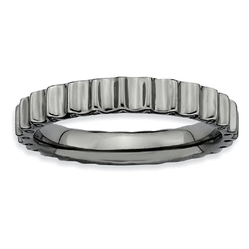 Black Plated Sterling Silver Stackable Concaved Gear 3.5mm Band