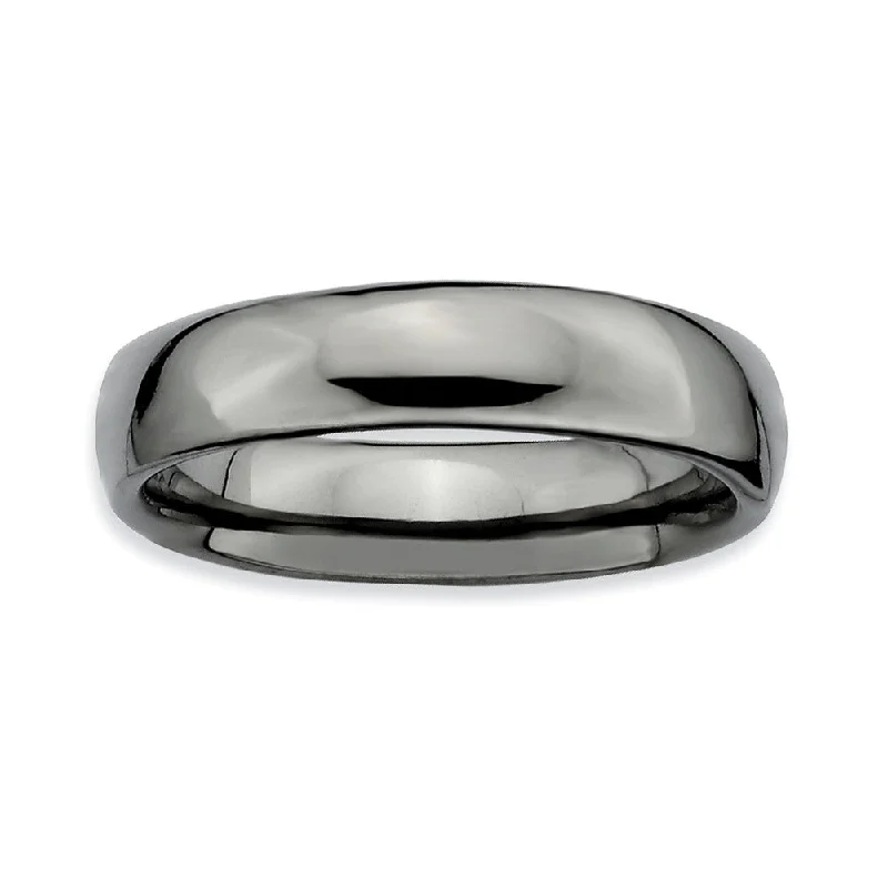 Black Plated Sterling Silver Stackable Polished 4.5mm Band