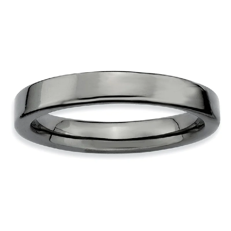 Black Plated Sterling Silver Stackable Polished Flat 3.5mm Band