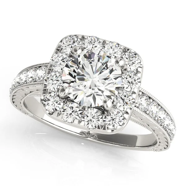 Cushion Shaped Diamond Halo and Single Row Mounting