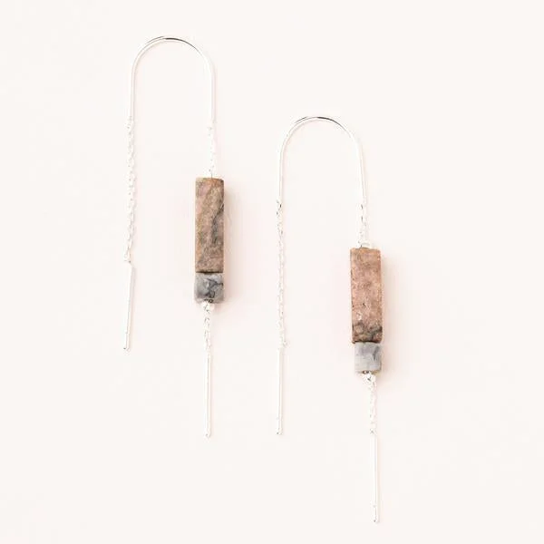 Thread Earring Rhodonite/Black/Silver