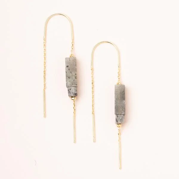 Thread Earring Labradorite/Black/Gold