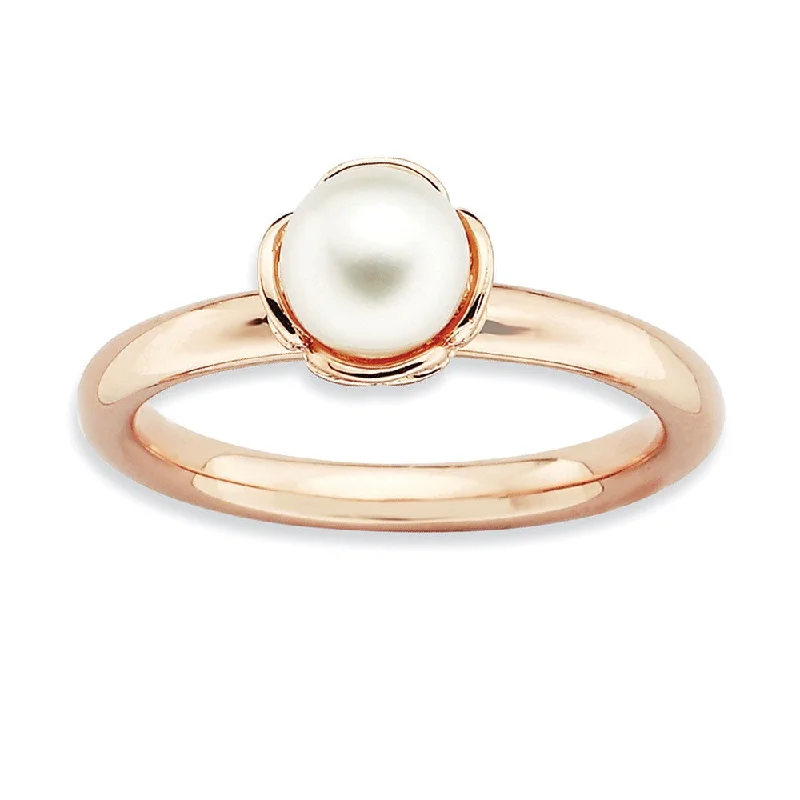 FW Cultured Pearl & 14k Rose Gold Plated Sterling Silver Stack Ring