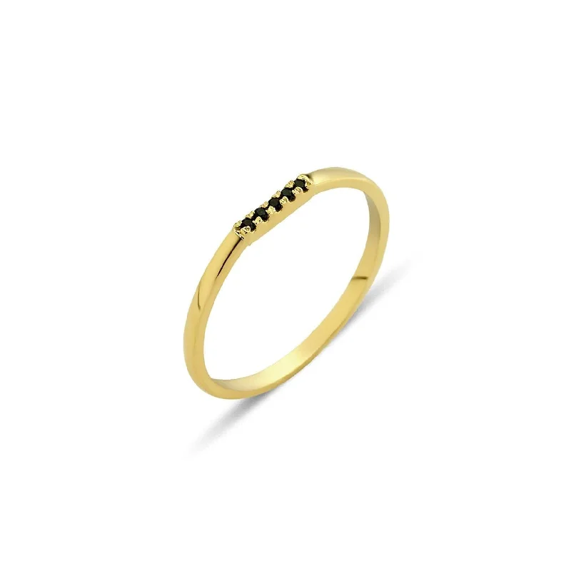 Eline Row 18K Gold Ring w. Black Diamonds