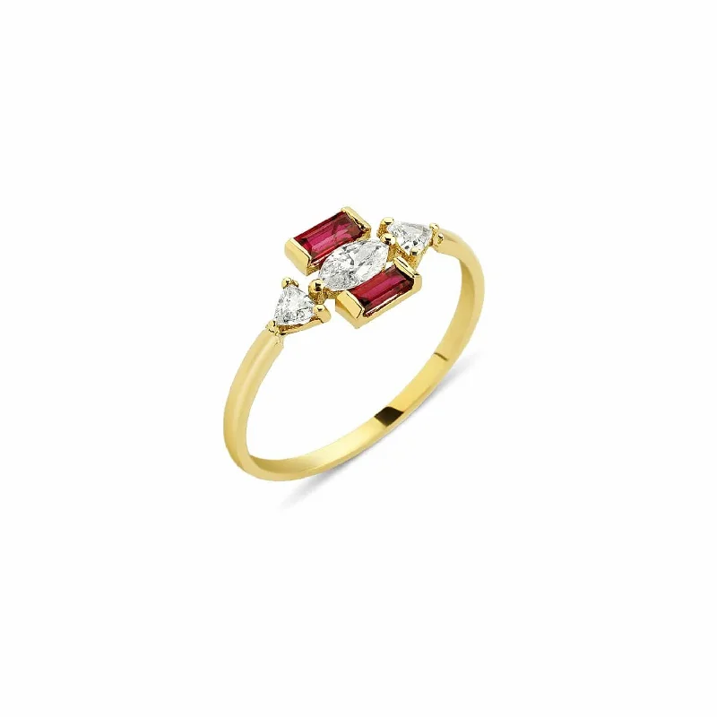 Eline 18K Gold Ring w. Diamonds & Rubies