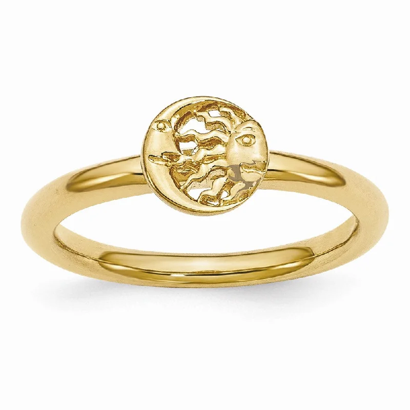 Gold Tone Plated Sterling Silver Stackable 7mm Sun/Moon Ring