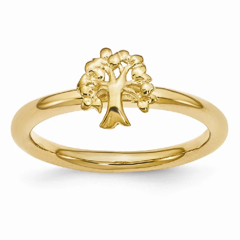 Gold Tone Plated Sterling Silver Stackable Expressions 8mm Tree Ring