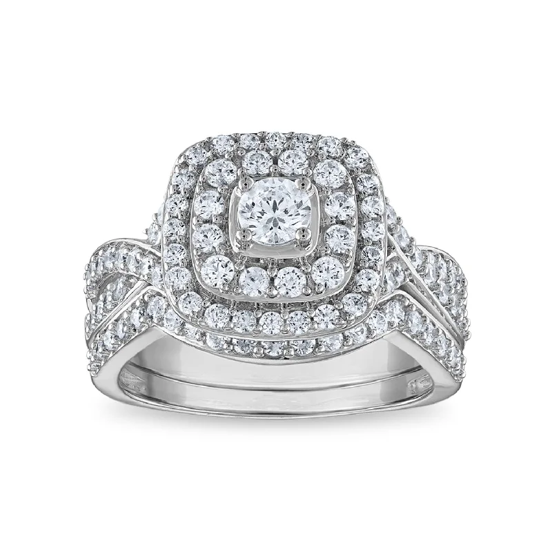 LoveSong EcoLove 1 1/4 CTW Lab Grown Diamond Halo Bridal Set in 10KT White Gold