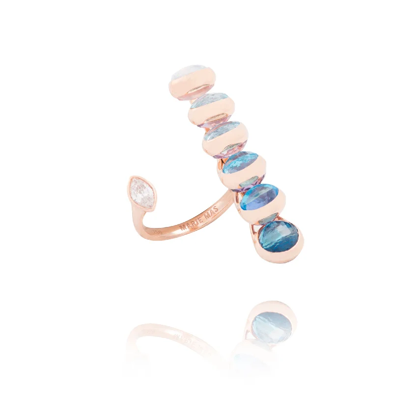 Dancing Open 18K Rosegold Ring w. Diamonds, Quartz, Topaz &  Amethyst