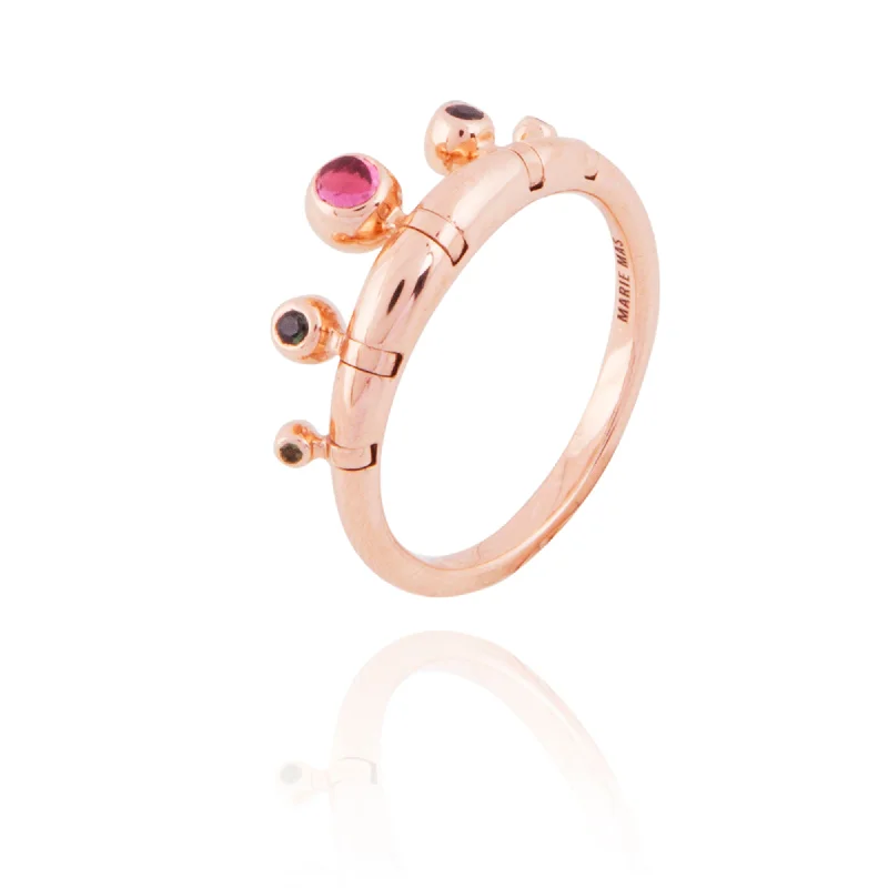 Swinging Pampille 18K Rosegold Ring w. Diamond & Tourmalines