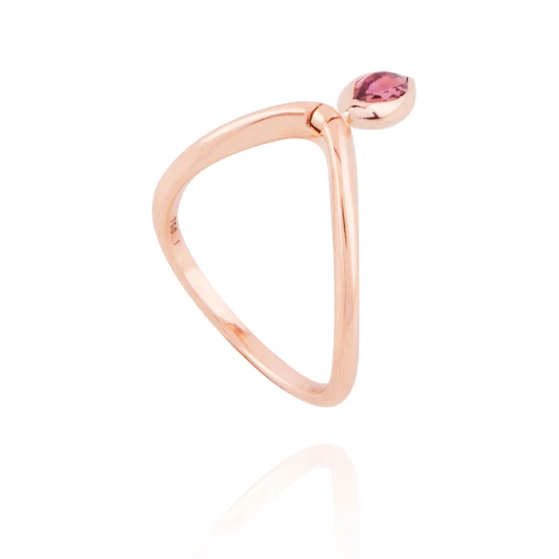 Swinging Marquise V 18K Rosegold Ring w. Diamond & Tourmaline