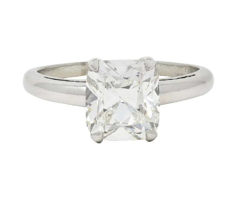 Mid-Century 2.33 CTW Old Mine Cut Diamond Platinum Solitaire Vintage Engagement Ring GIA