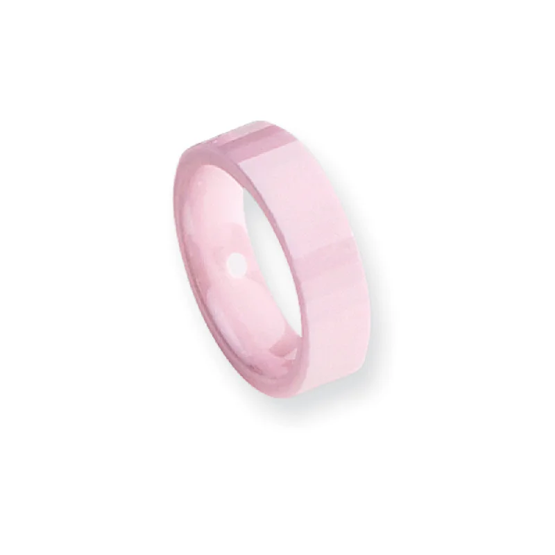 Pink Ceramic, 6mm Faceted Comfort Fit Band