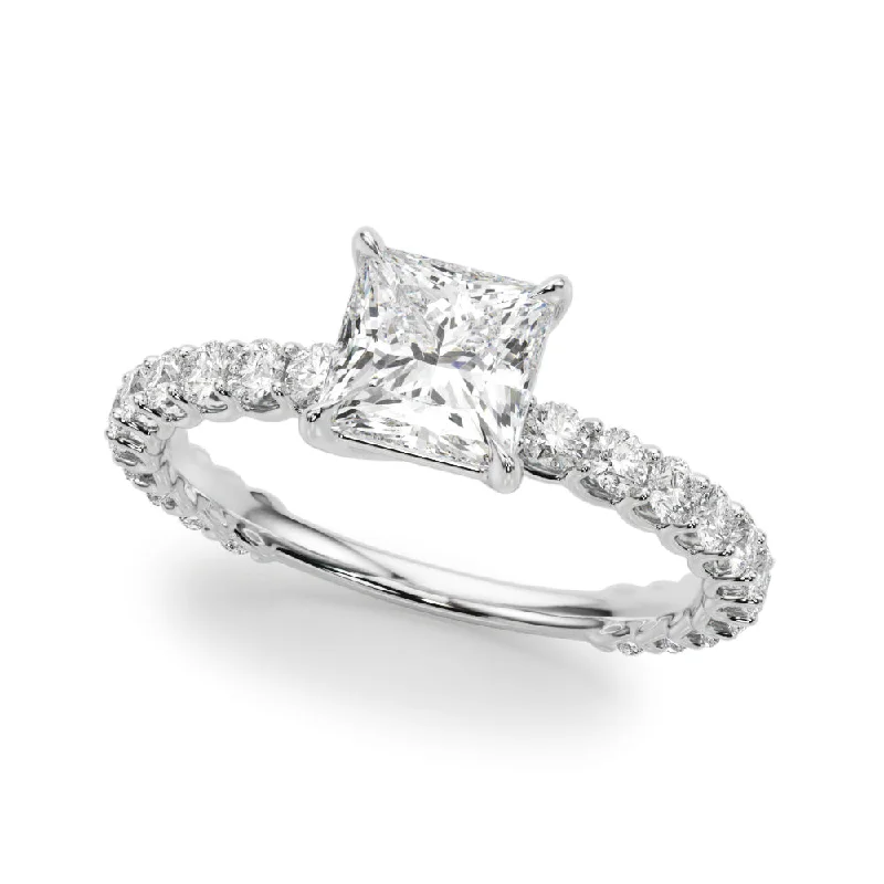 Princess Cut and Twenty-Two Round Diamond Row Mounting