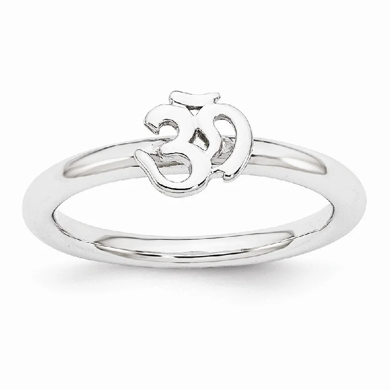 Rhodium Plated Sterling Silver Stackable 7mm Ohm Symbol Ring