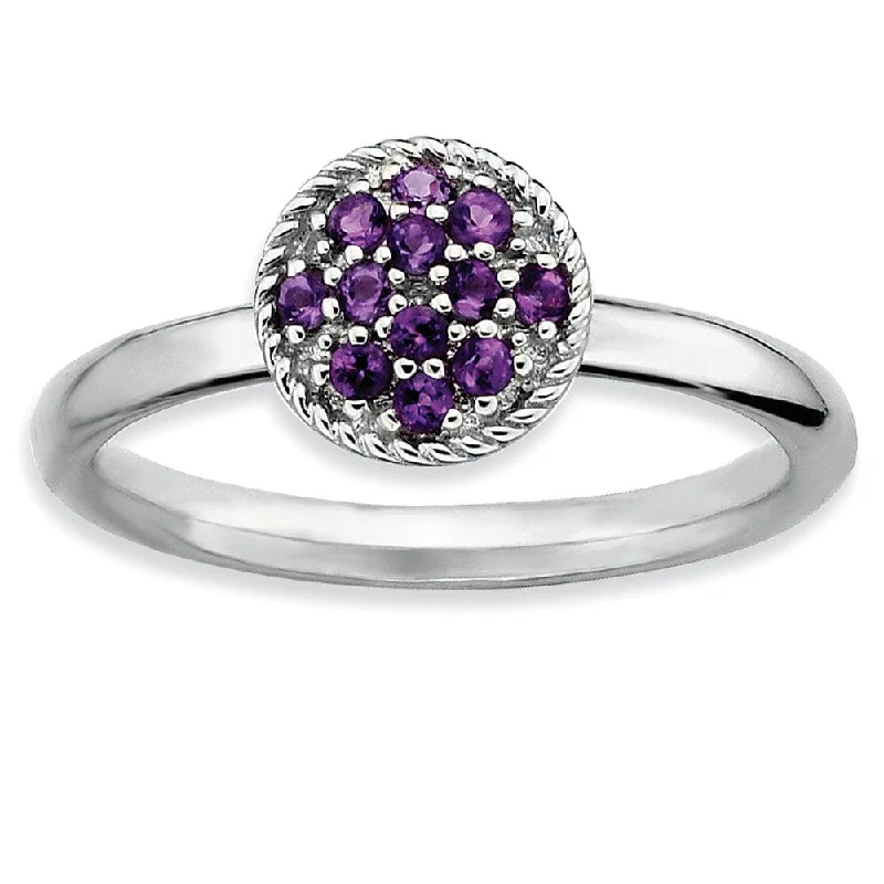 Rhodium Plated Sterling Silver Stackable Amethyst Ring