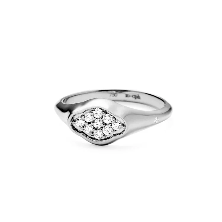 Rock Signet 18K Whitegold Ring w. Diamonds