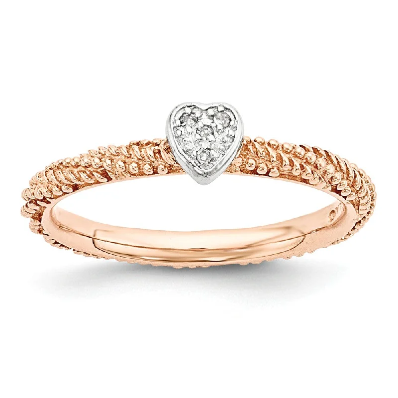 Rose Gold Tone Sterling Silver .02 Ctw Diamond 5mm Heart Stackble Ring