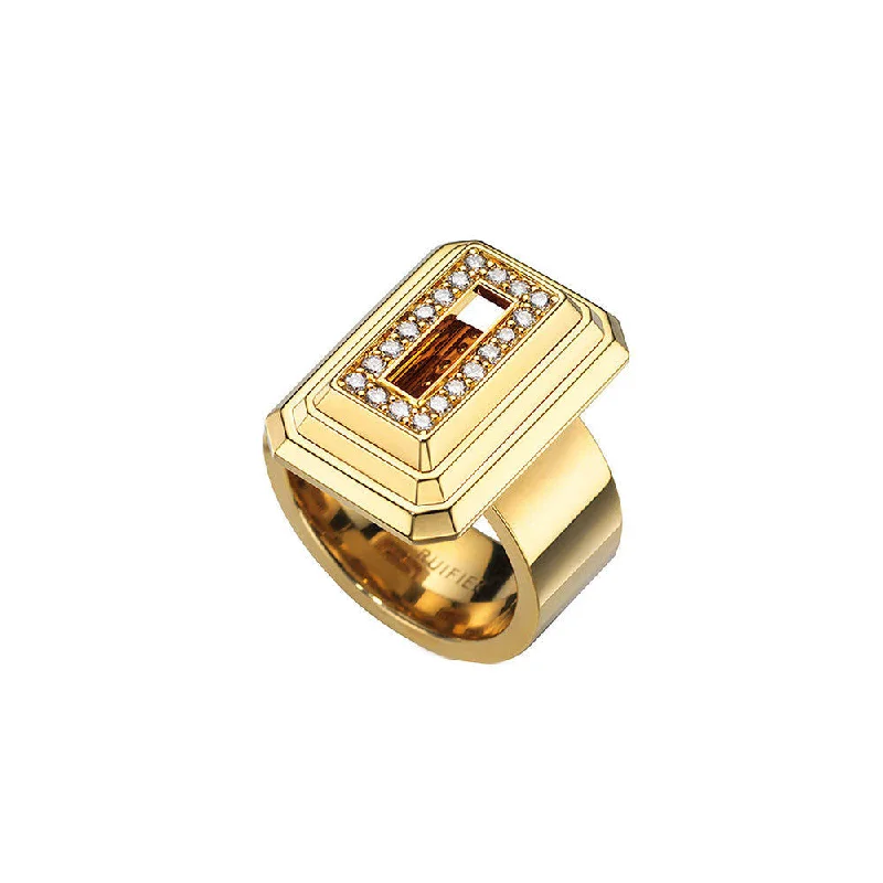 ICON Pyramid 18K Gold Plated Ring w. Diamond