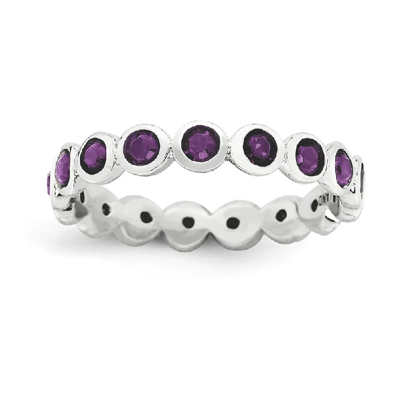 Silver Stackable with Purple Crystals Band