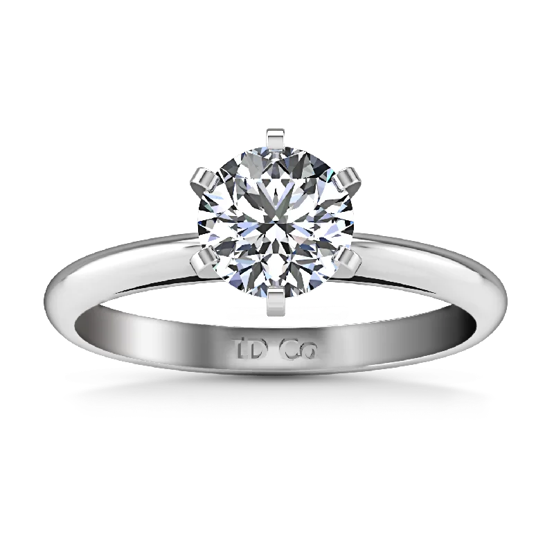 Solitaire Engagement Ring Cathedral 6 Prong 14K White Gold