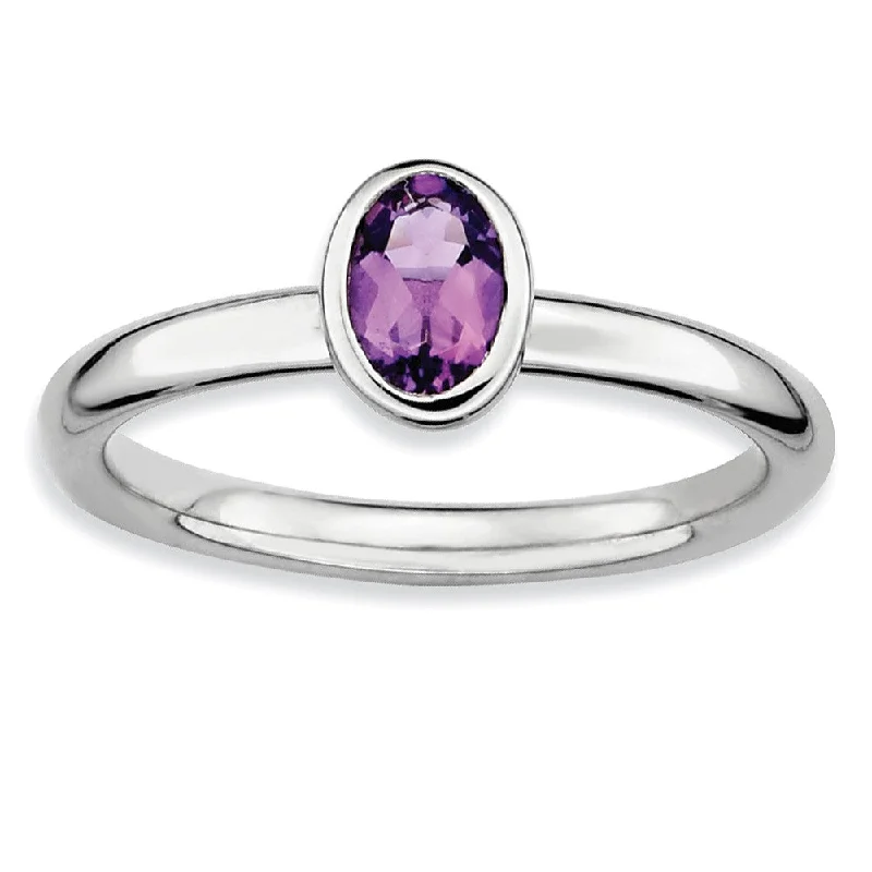 Sterling Silver & Amethyst Stackable Oval Solitaire Ring