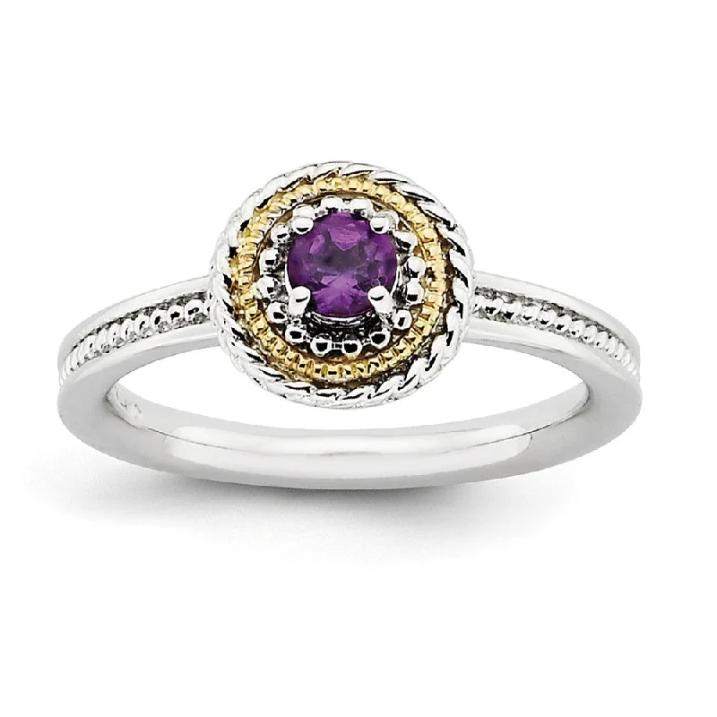 Sterling Silver and 14k Gold Plated Stackable Amethyst Solitaire Ring